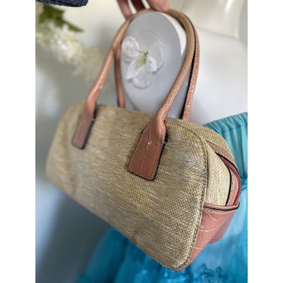 Vintage Tommy Hilfiger Tan Pink Bagette Handbag Purse Faux Alligator Print 11X7 - Picture 6 of 16